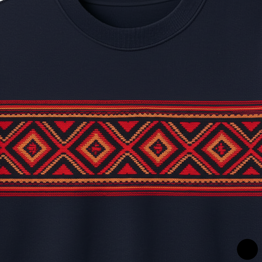 Black Oversized T-Shirt with Pahadi Inspired Red Tribal & Floral Design