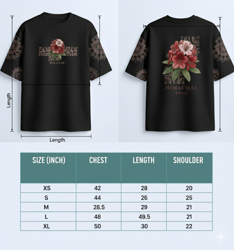 Buransh Blossom – Himachal Soul Graphic Black T-Shirt (Unisex)