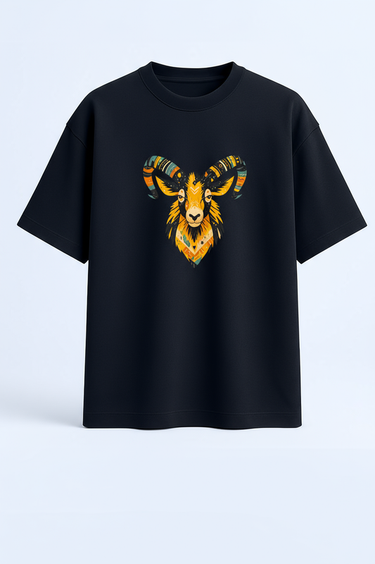 Abstract Himachali Mountain Goat (Khadu) Spirit Design Oversized Tee