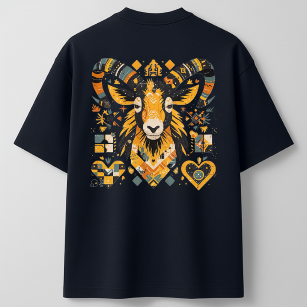 Abstract Himachali Mountain Goat (Khadu) Spirit Design Oversized Tee