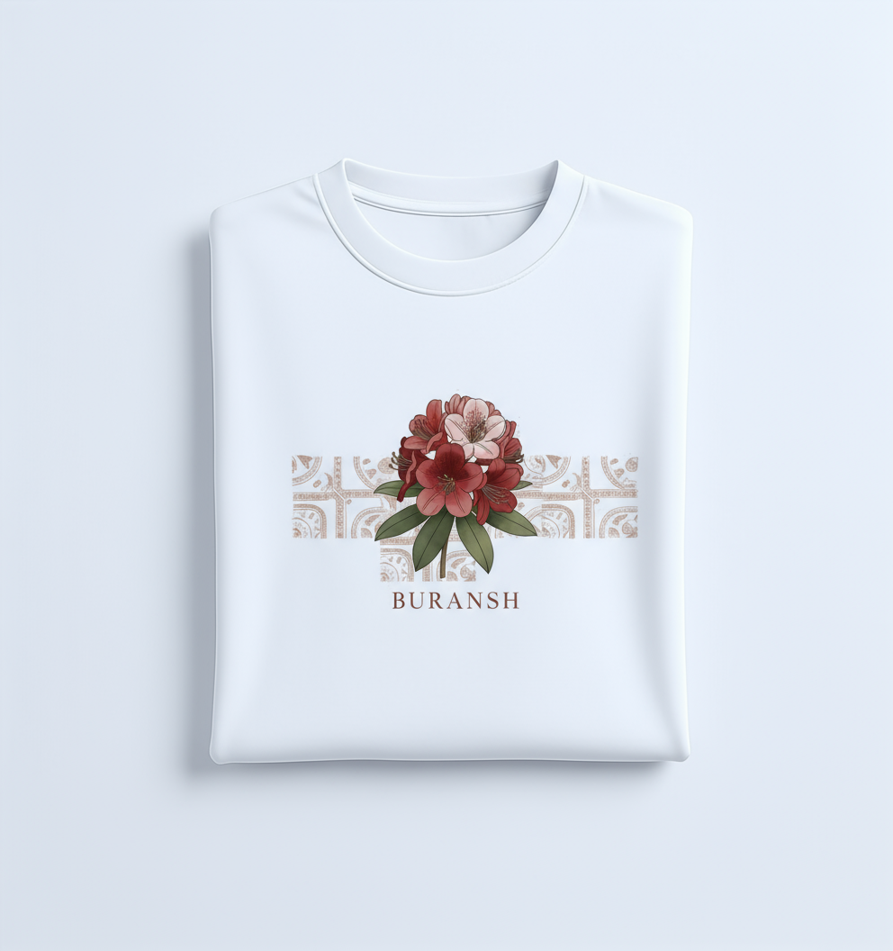 Buransh Blossom – Himachal Soul Graphic White T-Shirt (Unisex)