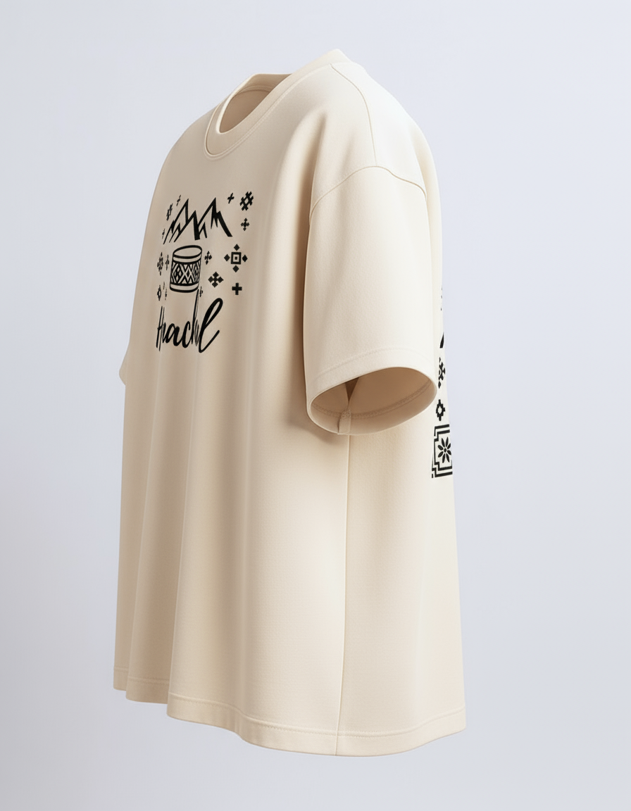 Beige Himachal Oversized T-Shirt – Pahadi Culture Inspired Design
