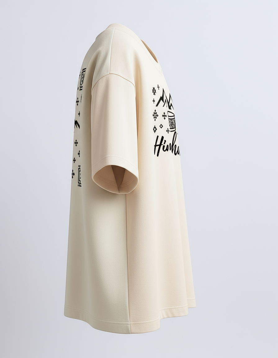 Beige Himachal Oversized T-Shirt – Pahadi Culture Inspired Design