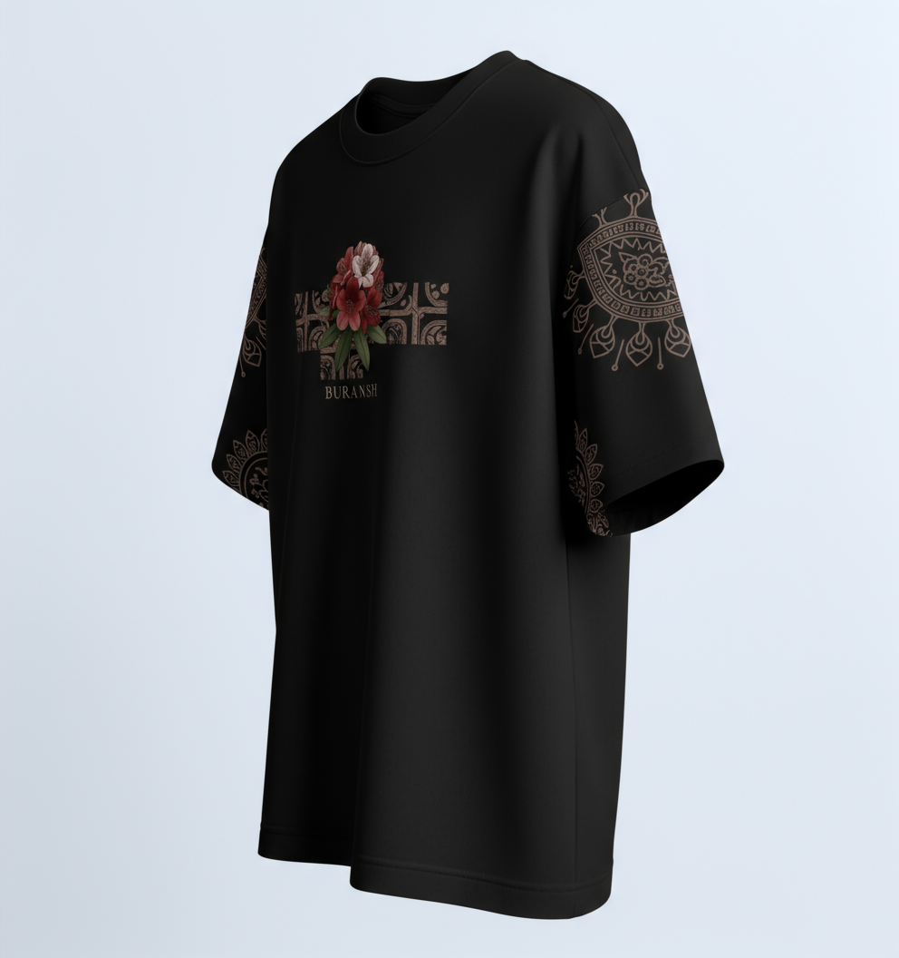 Buransh Blossom – Himachal Soul Graphic Black T-Shirt (Unisex)