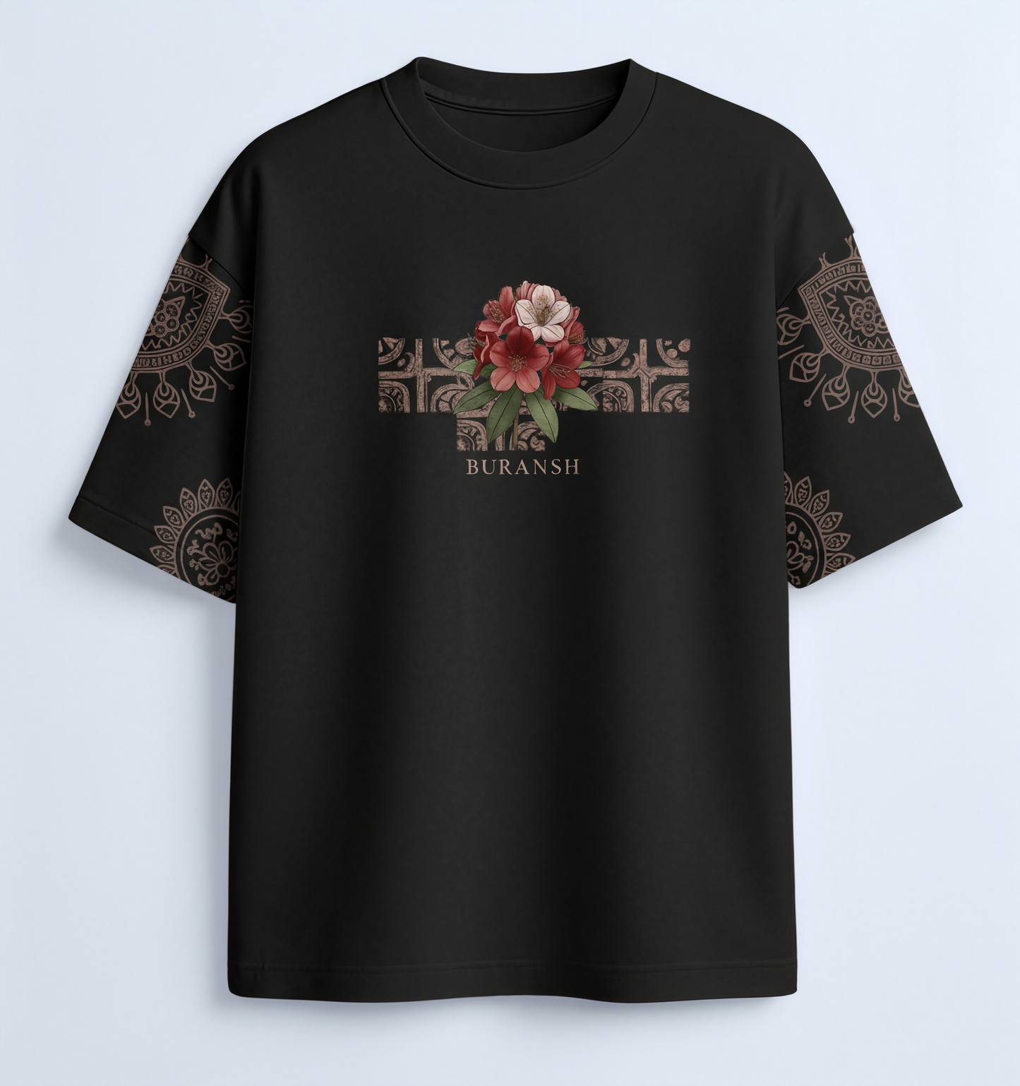 Buransh Blossom – Himachal Soul Graphic Black T-Shirt (Unisex)