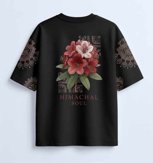 Buransh Blossom – Himachal Soul Graphic Black T-Shirt (Unisex)