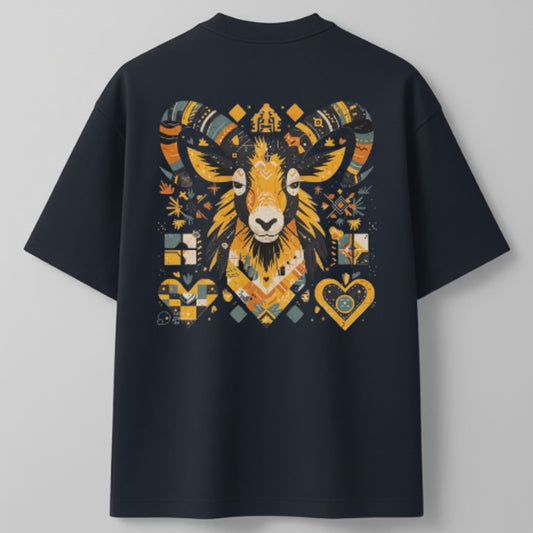 Abstract Himachali Mountain Goat (Khadu) Spirit Design Oversized Tee