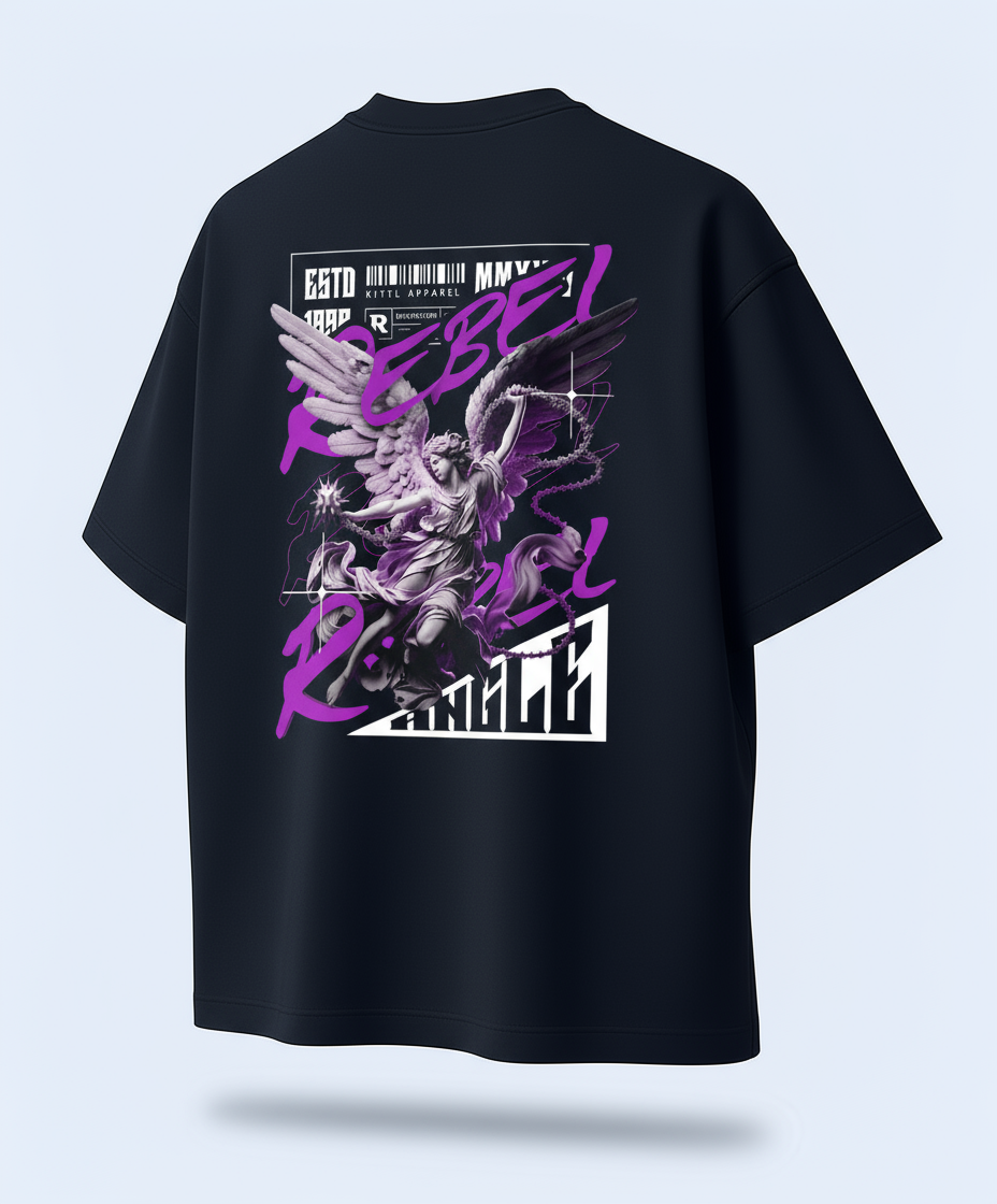 ZEBTION “Rebel & Saint” Oversized Streetwear T-Shirt – Bold Typography & Angelic Artwork