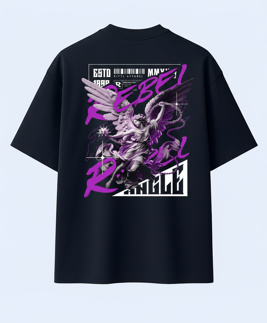 ZEBTION “Rebel & Saint” Oversized Streetwear T-Shirt – Bold Typography & Angelic Artwork