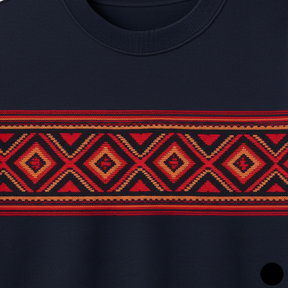 Black Oversized T-Shirt with Pahadi Inspired Red Tribal & Floral Design