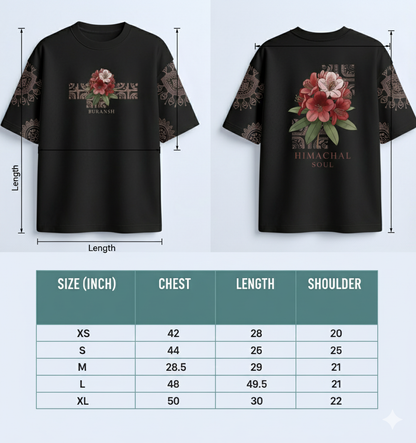 Buransh Blossom – Himachal Soul Graphic Black T-Shirt (Unisex)