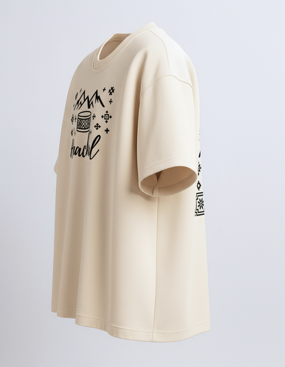 Beige Himachal Oversized T-Shirt – Pahadi Culture Inspired Design