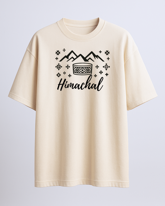 Beige Himachal Oversized T-Shirt – Pahadi Culture Inspired Design