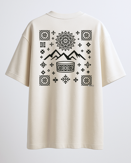 Beige Himachal Oversized T-Shirt – Pahadi Culture Inspired Design
