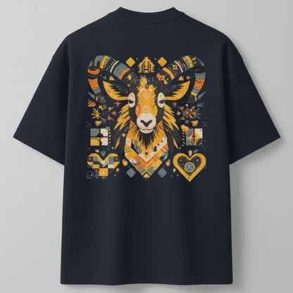 Abstract Himachali Mountain Goat (Khadu) Spirit Design Oversized Tee